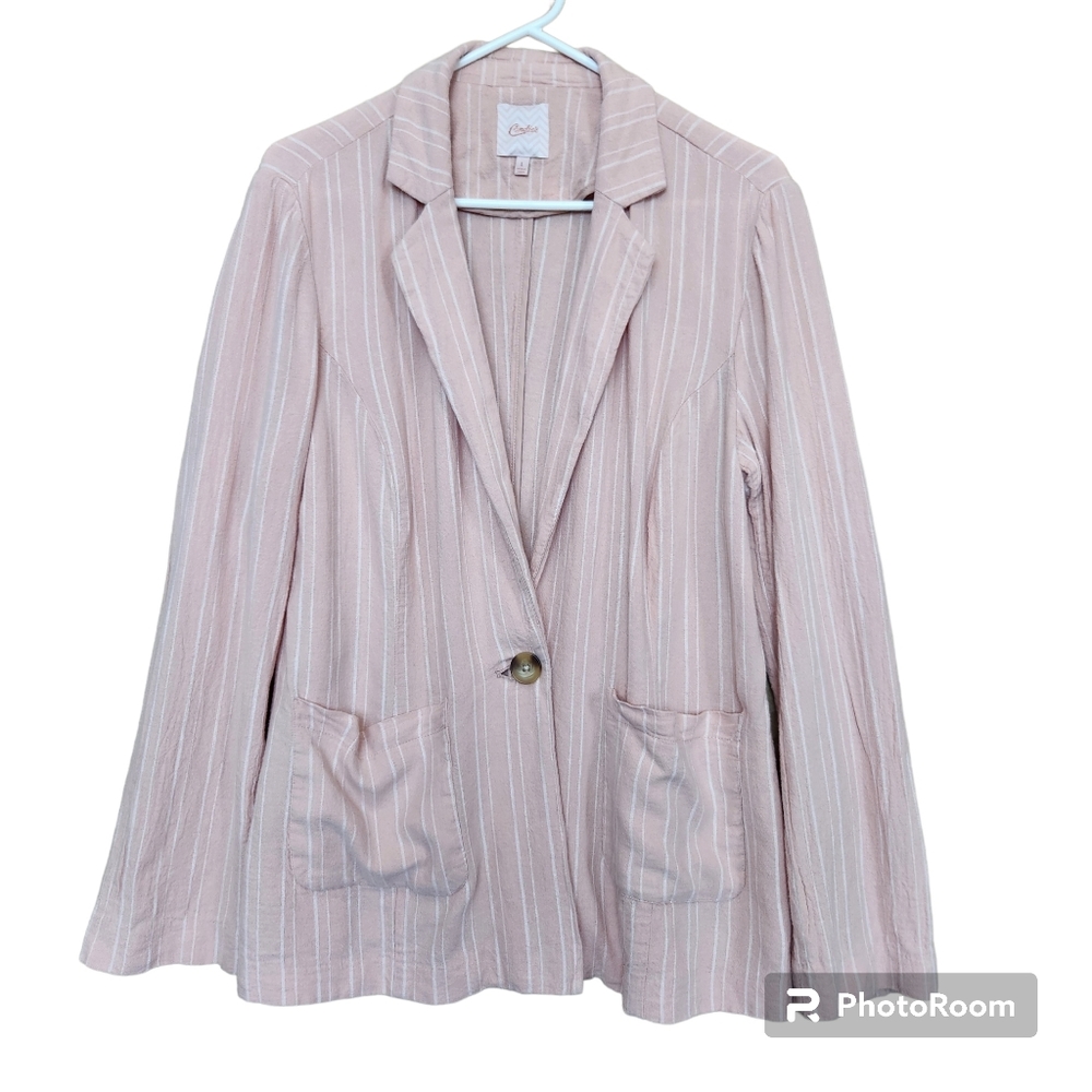 Candie's Women's Pastel Salmon Linen-Blend Long Sleeve Blazer/Suit Jacket  L